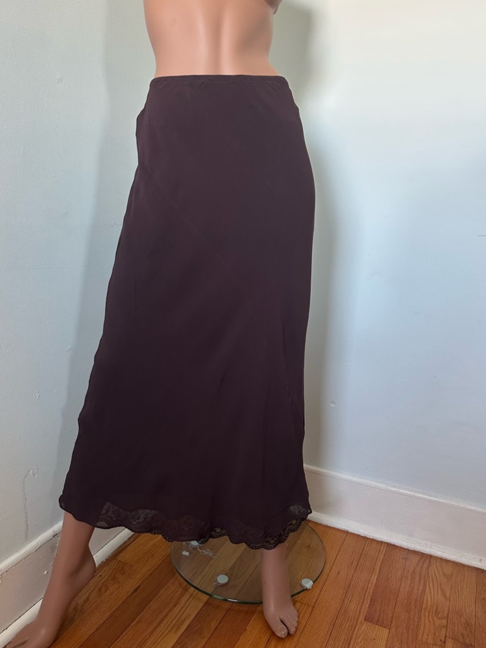 Max Studio Deep Burgandy Maxi Skirt with Lace Trim Lining